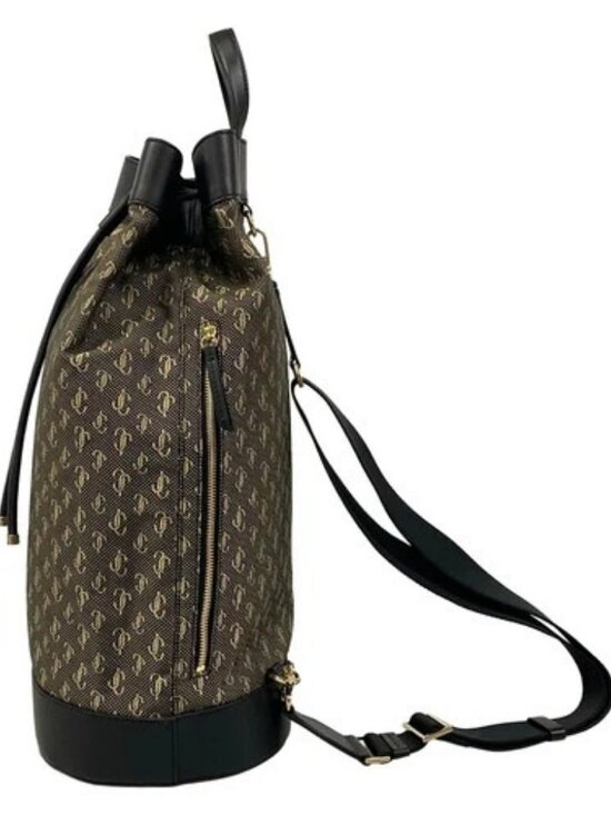 JIMMY CHOO Evan. Black Beige Jacquard Leather Backpack main image 13